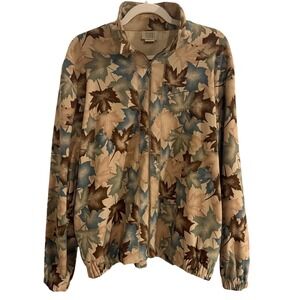 Women's Fall Jacket Maple Leaf Print Zip Casual Lightweight Outerwear Size L